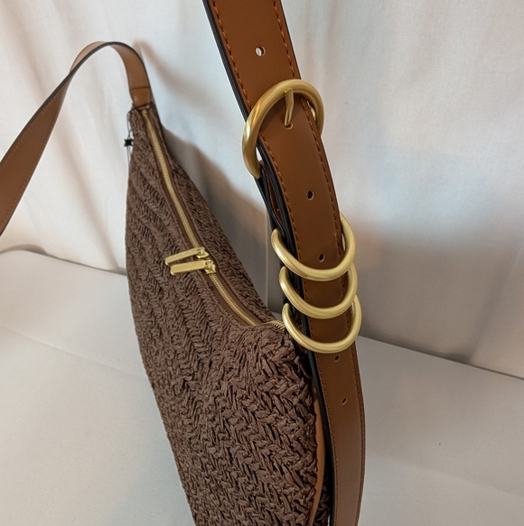 BCBG Brown Woven Crescent Hobo Shoulder Bag NWT - Picture 4 of 8